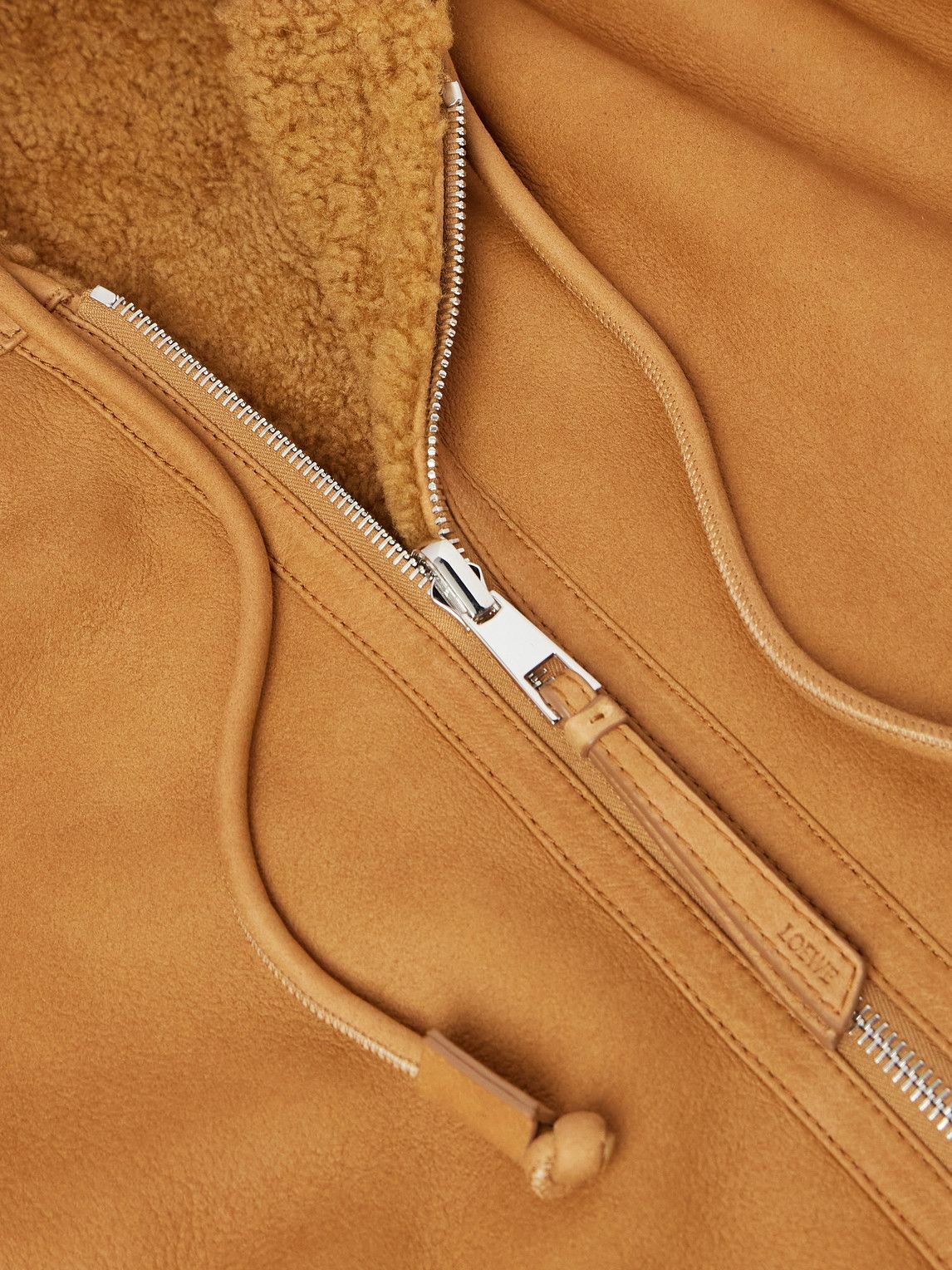 LOEWE - Logo-Appliquéd Shearling Hooded Jacket - Brown