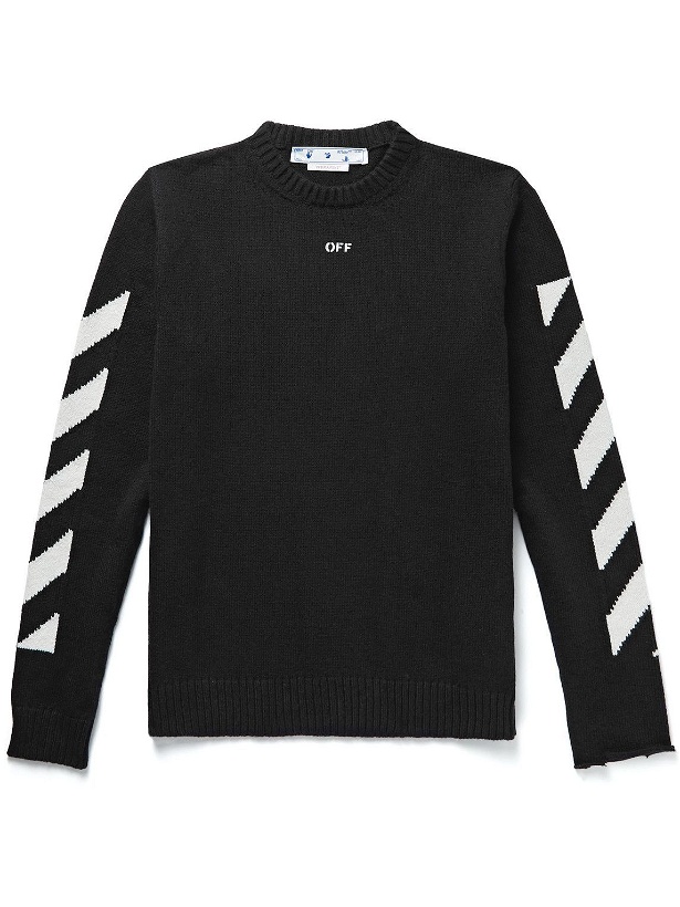 Photo: Off-White - Logo-Detailed Jacquard-Knit Cotton-Blend Sweater - Black