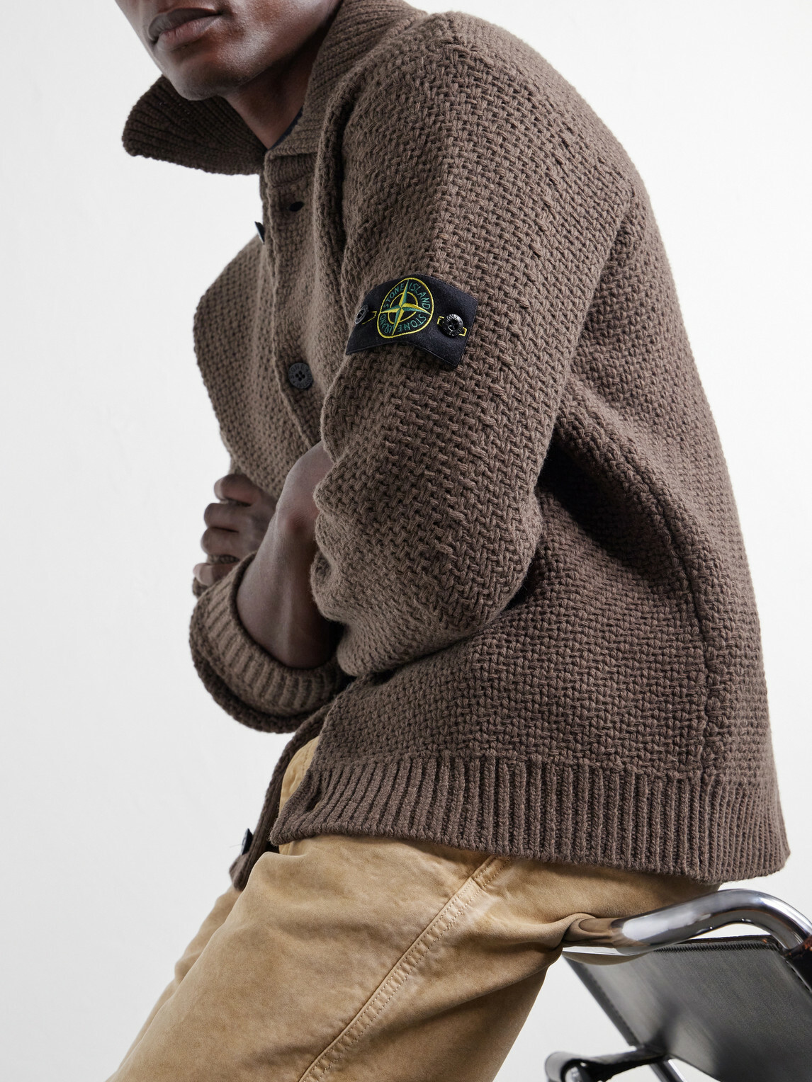 Stone Island - Basket-Stitch Wool-Blend Cardigan - Brown