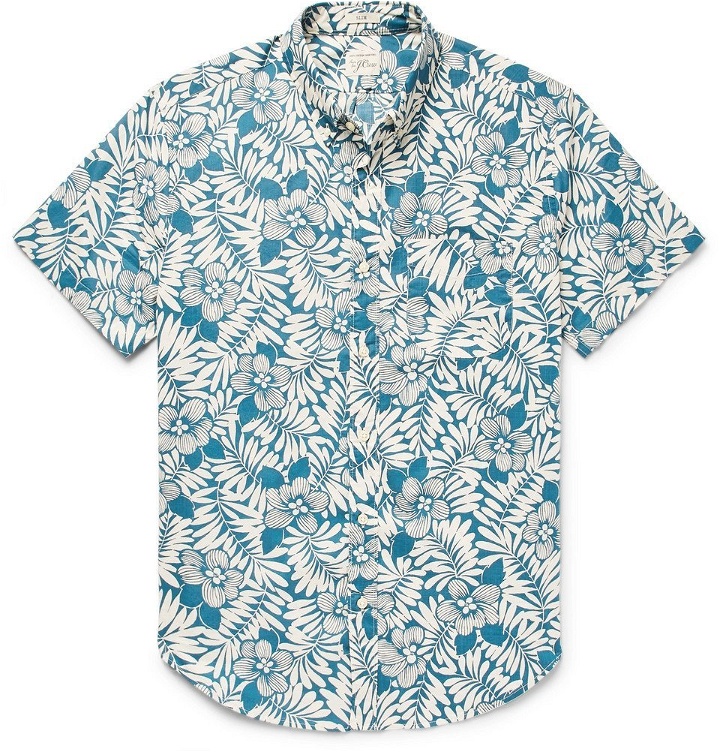 Photo: J.Crew - Slim-Fit Button-Down Collar Floral-Print Slub Cotton Shirt - Blue