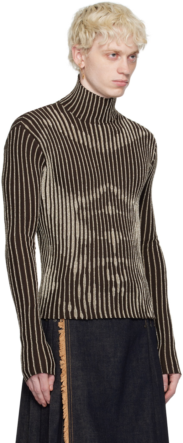 Jean Paul Gaultier Brown Striped Turtleneck Jean Paul Gaultier