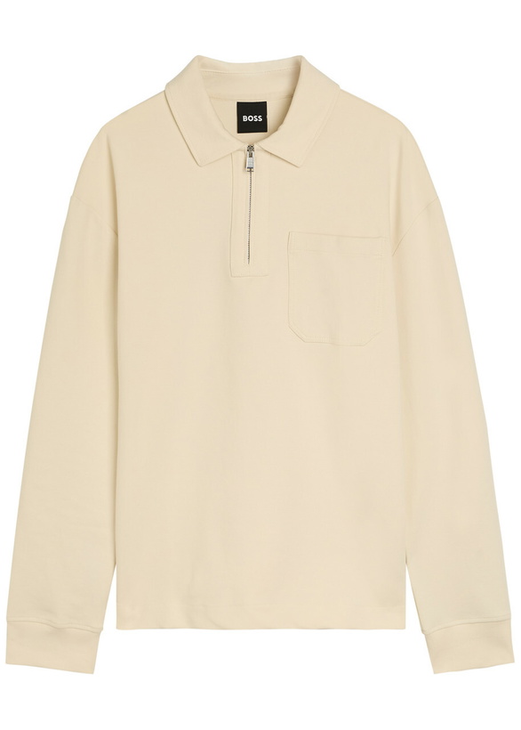 Photo: Boss Half-zip Cotton-blend Sweatshirt Beige