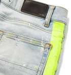 AMIRI - Broken Painter Skinny-Fit Neon-Striped Distressed Stretch-Denim Jeans - Light blue