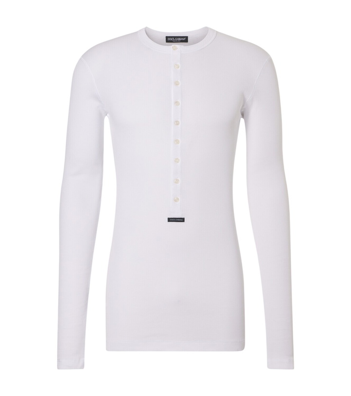 Photo: Dolce&Gabbana Ribbed-knit cotton Henley shirt
