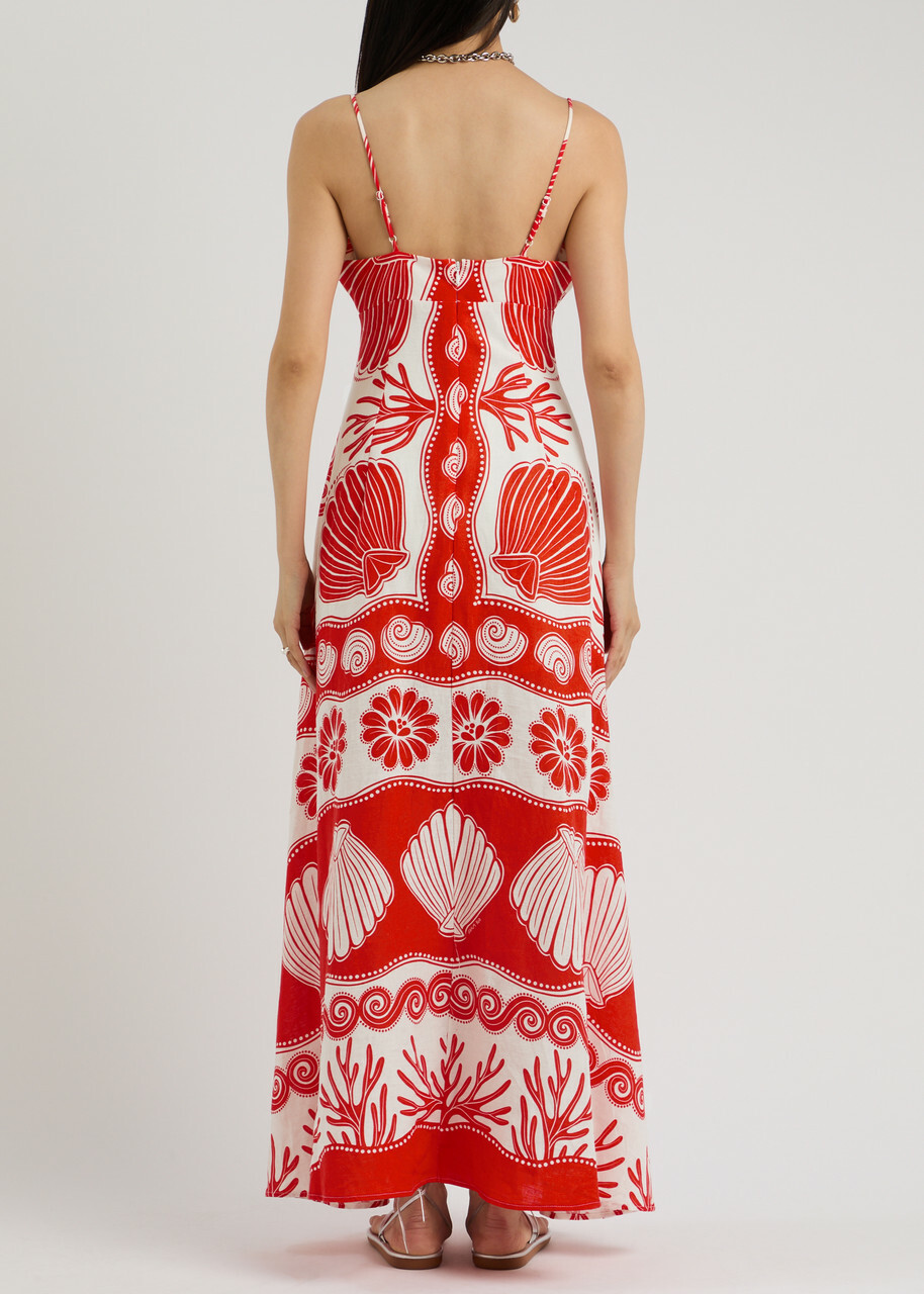 Farm Rio Ainika Printed Linen-blend Maxi Dress Red And White Farm Rio Farm Rio Ainika Printed Linen-blend Maxi Dress Red And White Farm Rio