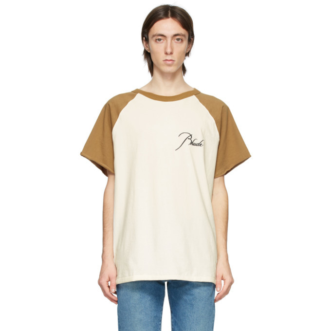 Photo: Rhude Off-White and Tan Raglan Logo T-Shirt