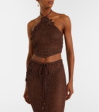 Bananhot Cori open-knit halterneck lamé crop top