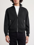 TOM FORD - Leather-Trimmed Merino Wool Cardigan - Black