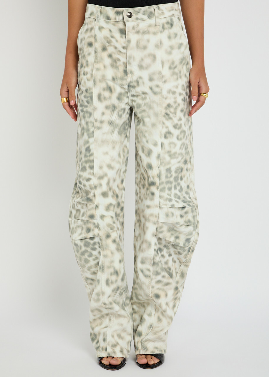 Rotate Sunday Leopard-print Barrel-leg Jeans