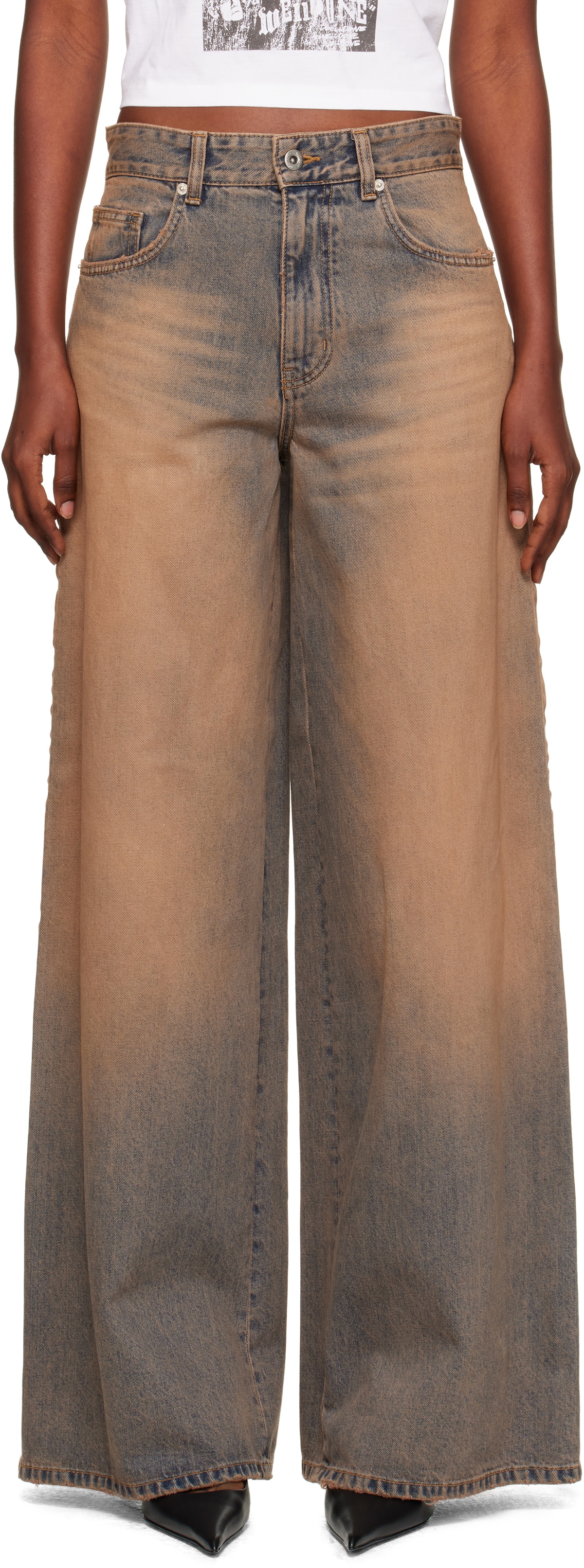 We11done Blue & Beige Side-Striped Jeans