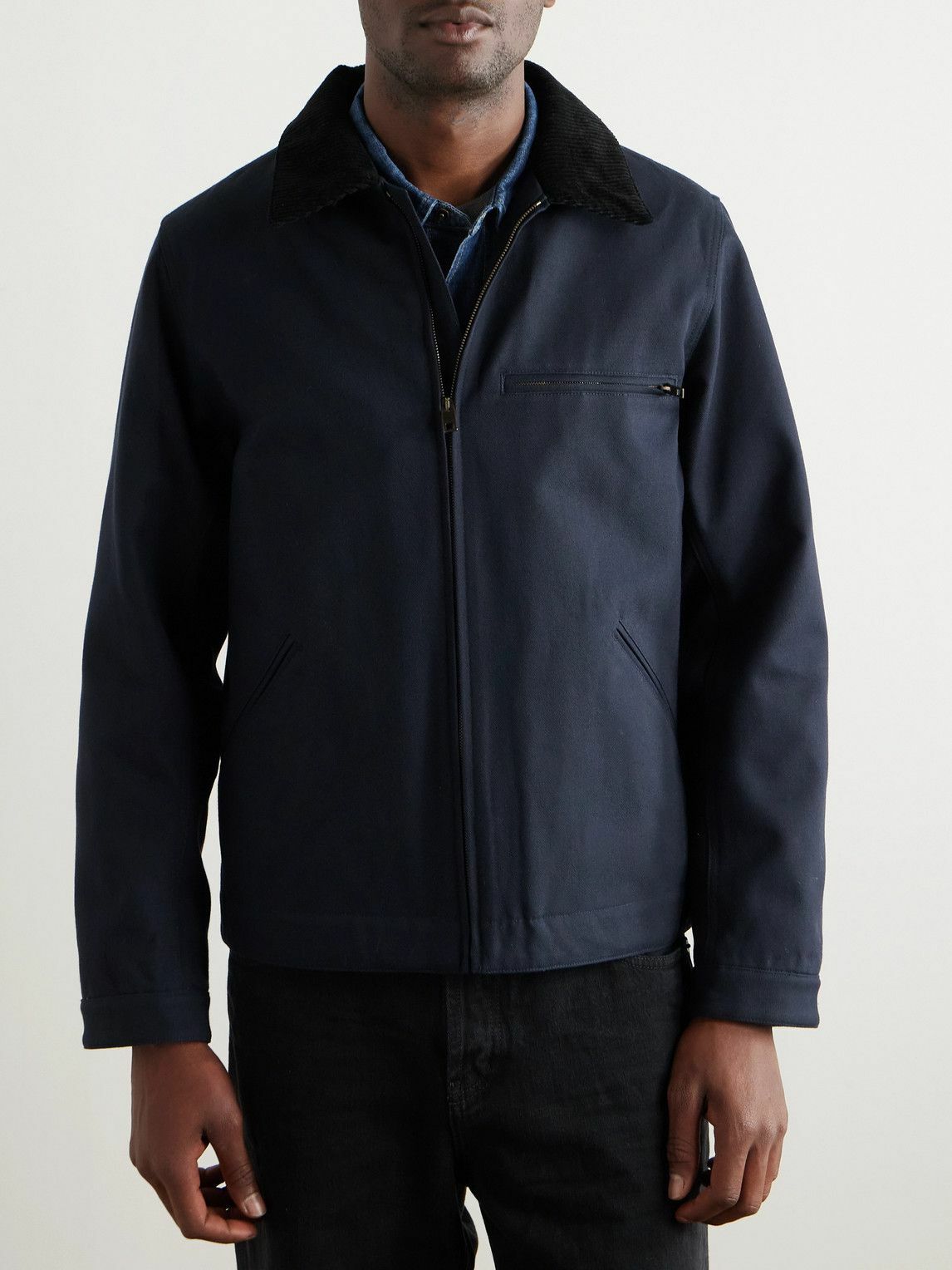 Nili Lotan - Caspian Corduroy-Trimmed Cotton-Canvas Jacket - Blue