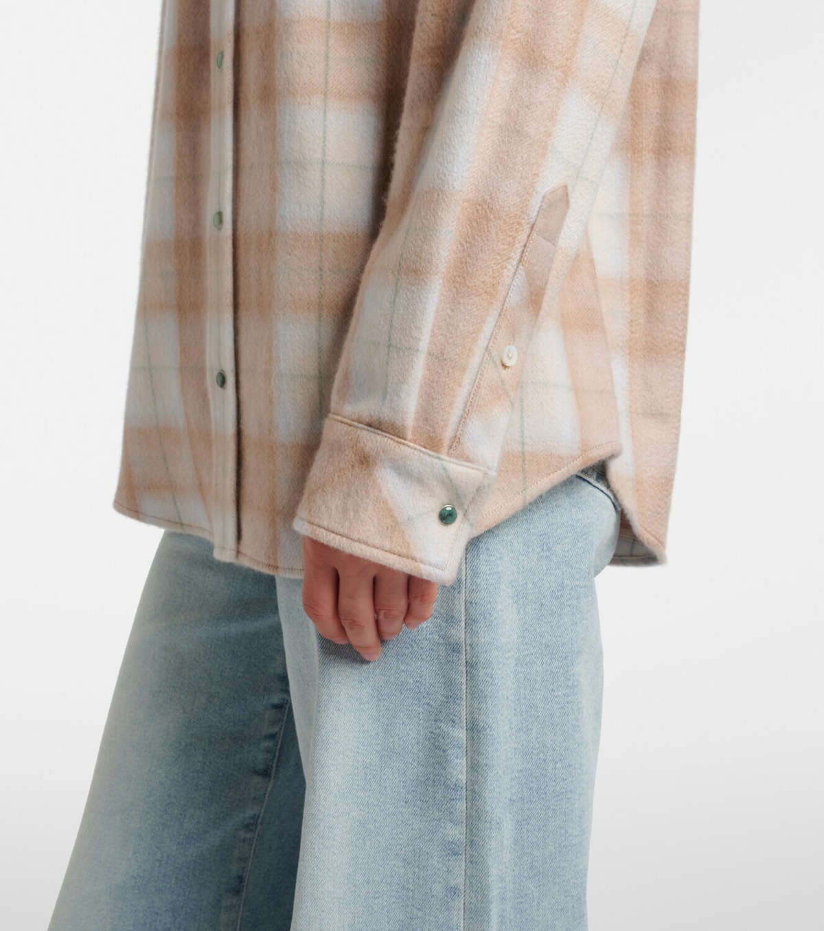 God's True Cashmere Champagne Tartan cashmere shirt with emerald