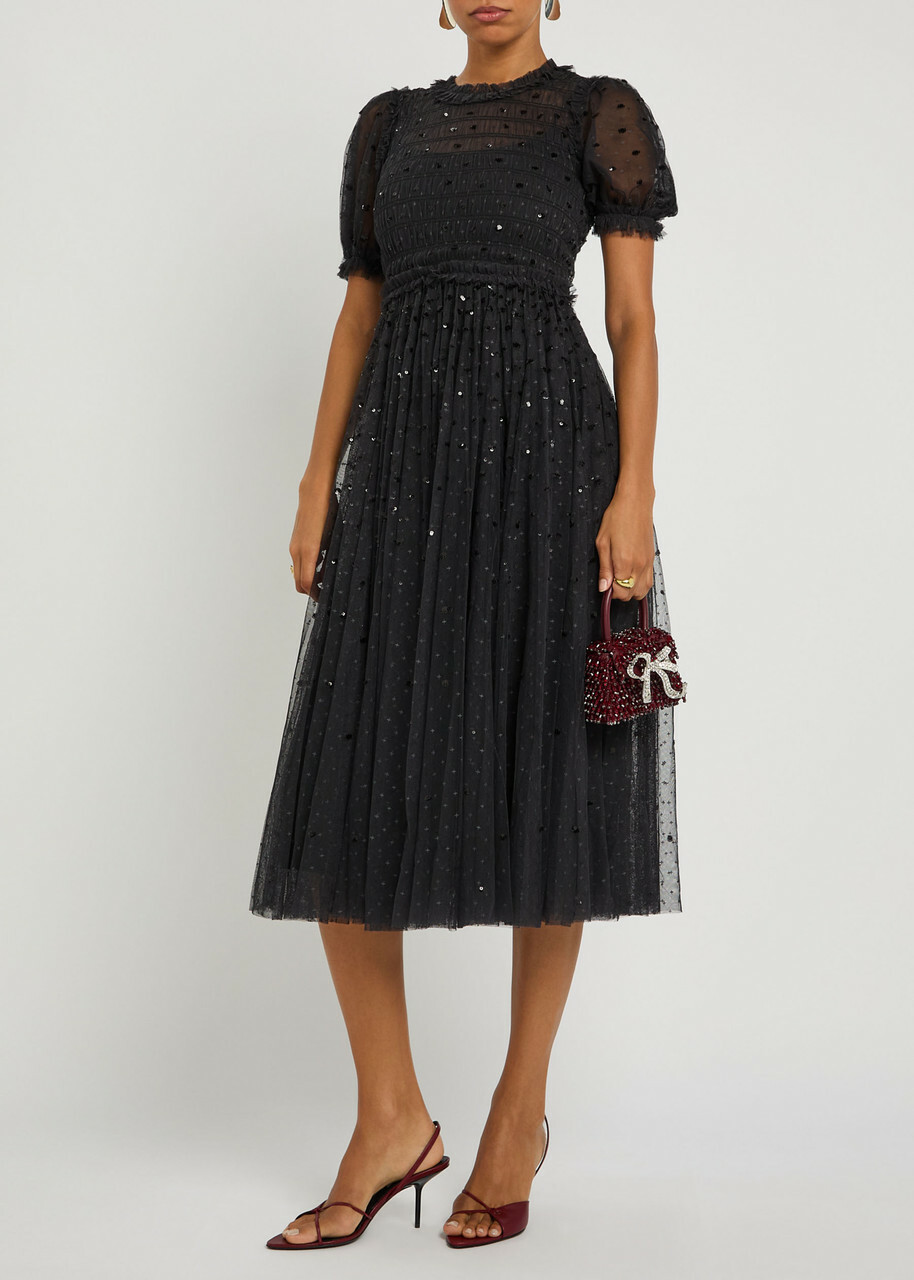 Needle & Thread Giselle Sequin-embellished Tulle Midi Dress Black
