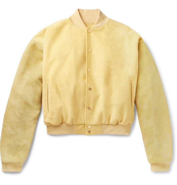 Photo: Fear of God - Appliquéd Suede-Panelled Faux Suede Bomber Jacket - Yellow