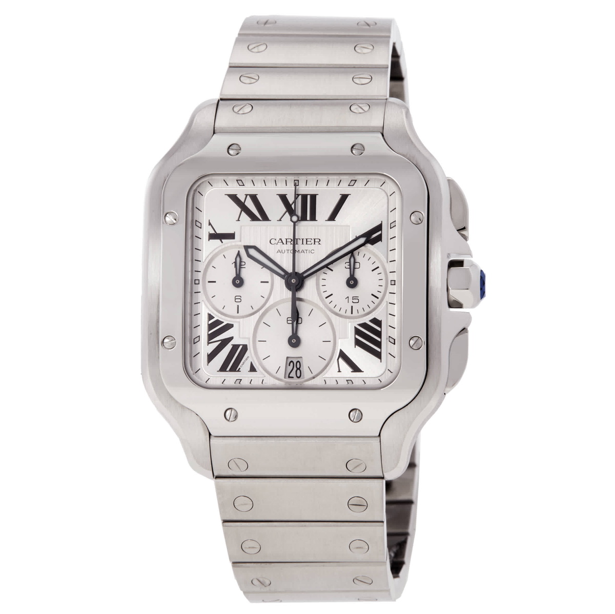 Cartier Santos Chronograph Automatic Silver Dial Mens Watch WSSA0083