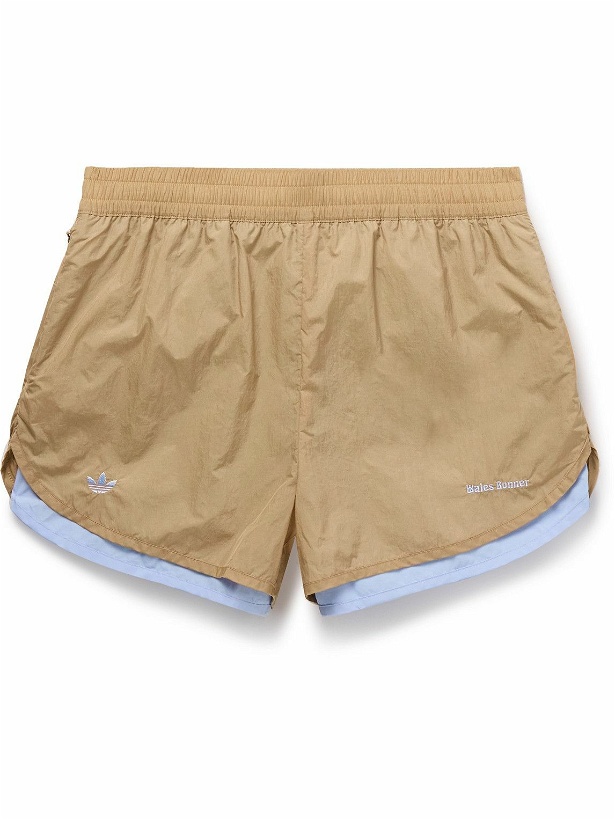 Photo: adidas Originals - Wales Bonner Logo-Embroidered Layered Recycled-Shell and Cotton Shorts - Brown