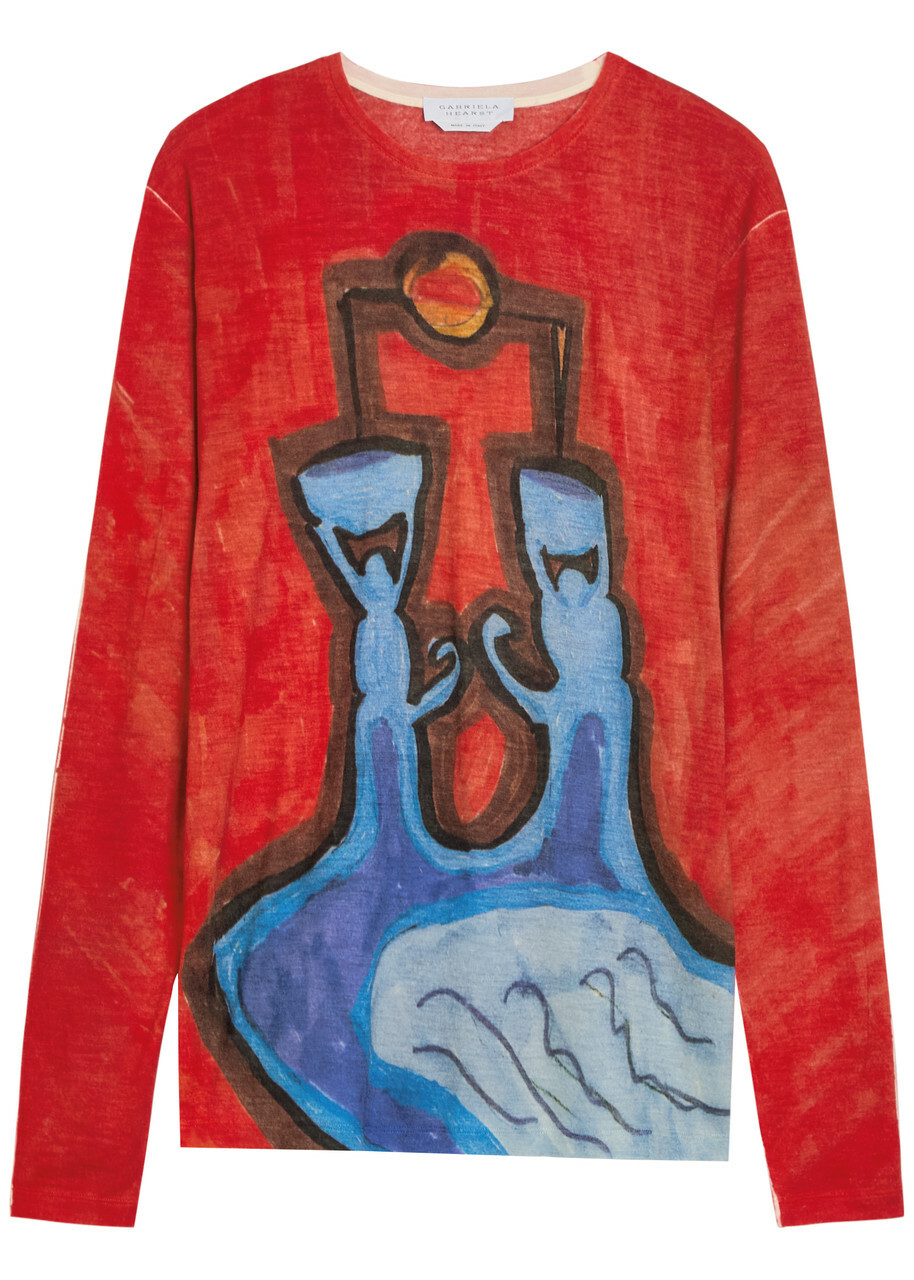 Gabriela Hearst Isaro Printed Cashmere T-shirt Red