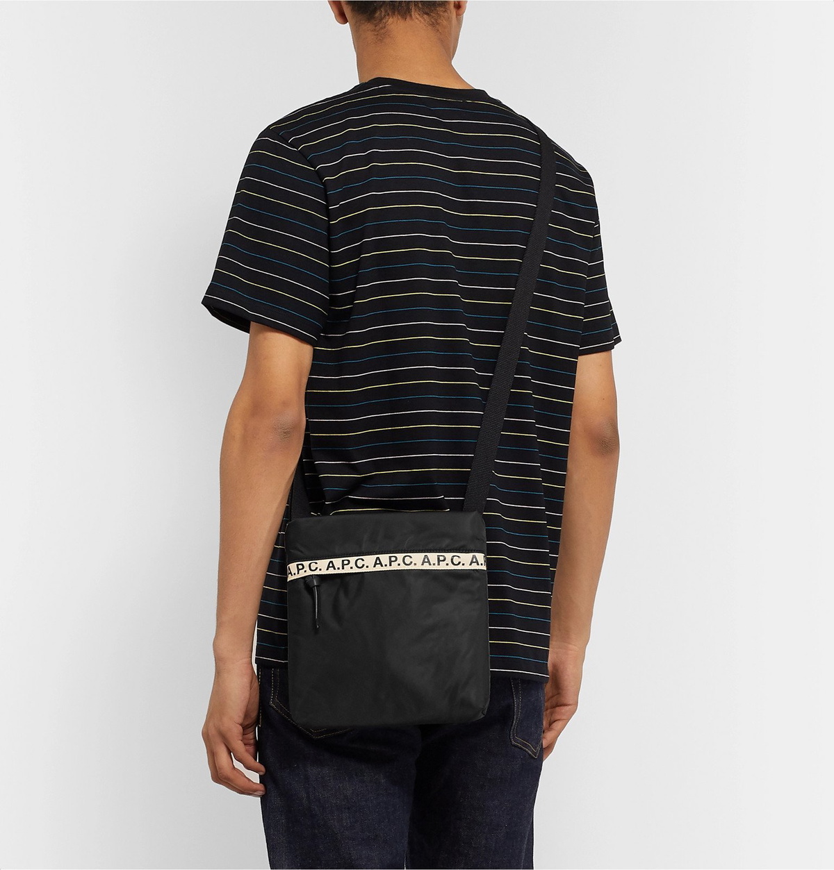 A.P.C. - Logo-Print Tape-Trimmed Nylon Messenger Bag - Black A.P.C.