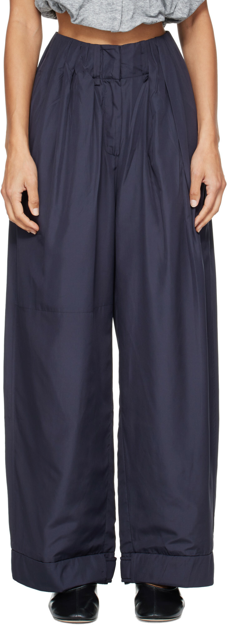 OPEN YY Navy Fluid Full Gather Trousers