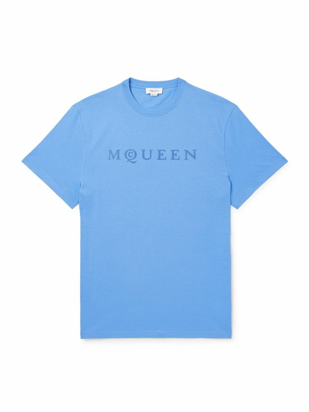 Photo: McQueen - Logo-Flocked Cotton-Jersey T-Shirt - Blue