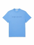 McQueen - Logo-Flocked Cotton-Jersey T-Shirt - Blue