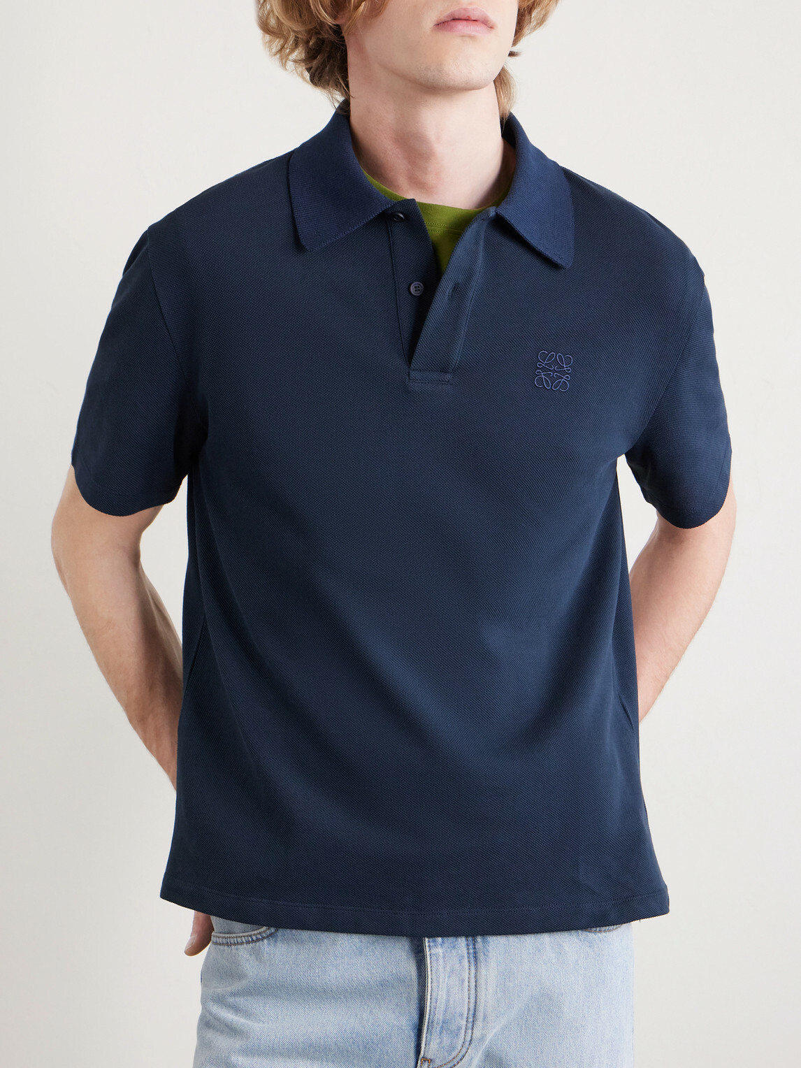 LOEWE - Slim-Fit Logo-Embroidered Cotton-Piqué Polo Shirt - Blue