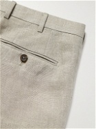 De Petrillo - Slim-Fit Pleated Linen Bermuda Shorts - Neutrals