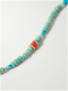 Peyote Bird - Sagebrush Gold-Tone and Leather Turquoise and Coral Necklace