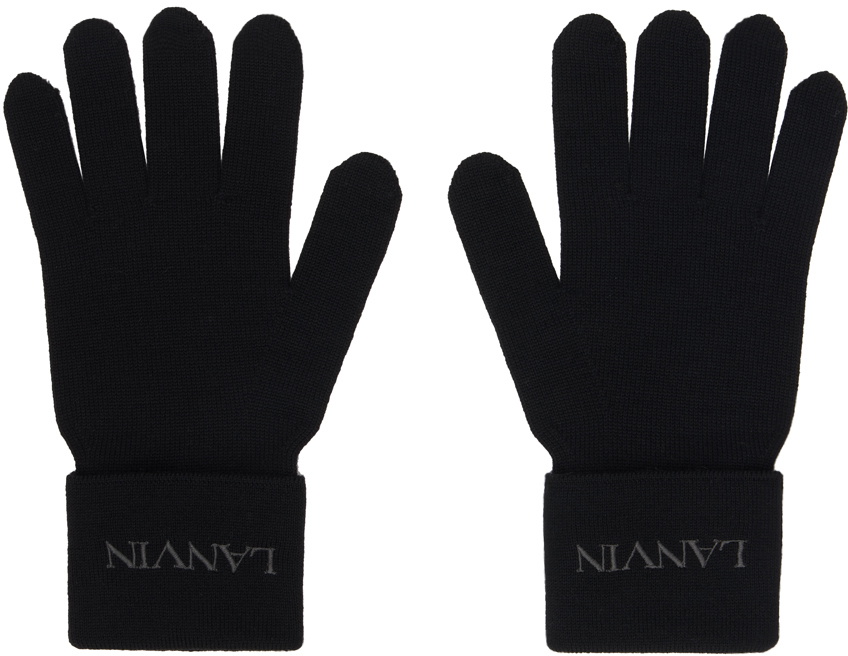 Lanvin Black Embroidered Gloves