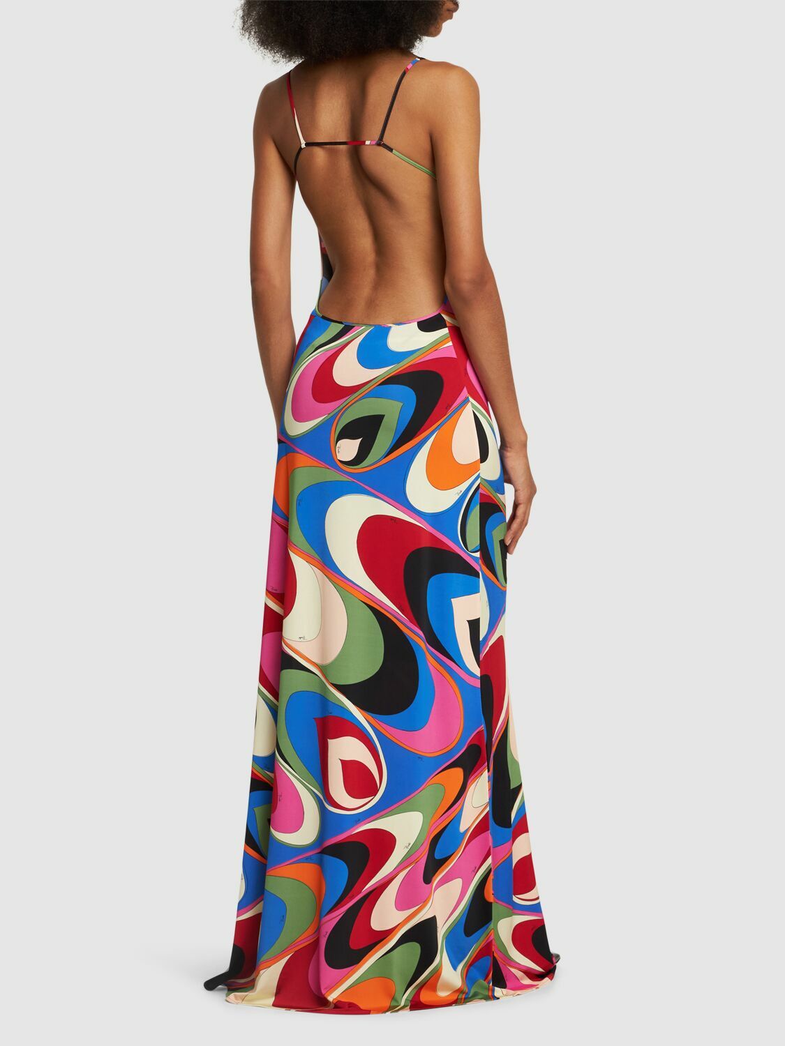 PUCCI Open Back Satin Jersey Long Dress Emilio Pucci