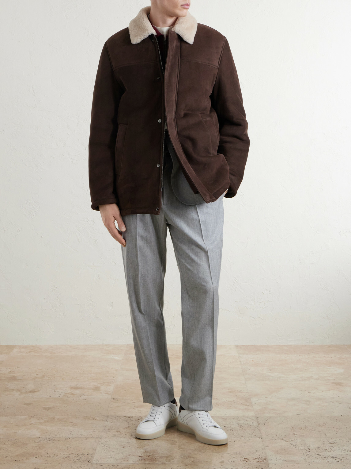 Canali - Shearling-Trimmed Suede Jacket - Brown