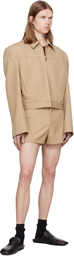 LGN Louis Gabriel Nouchi Beige Shoulder Padding Wool Zipped Jacket