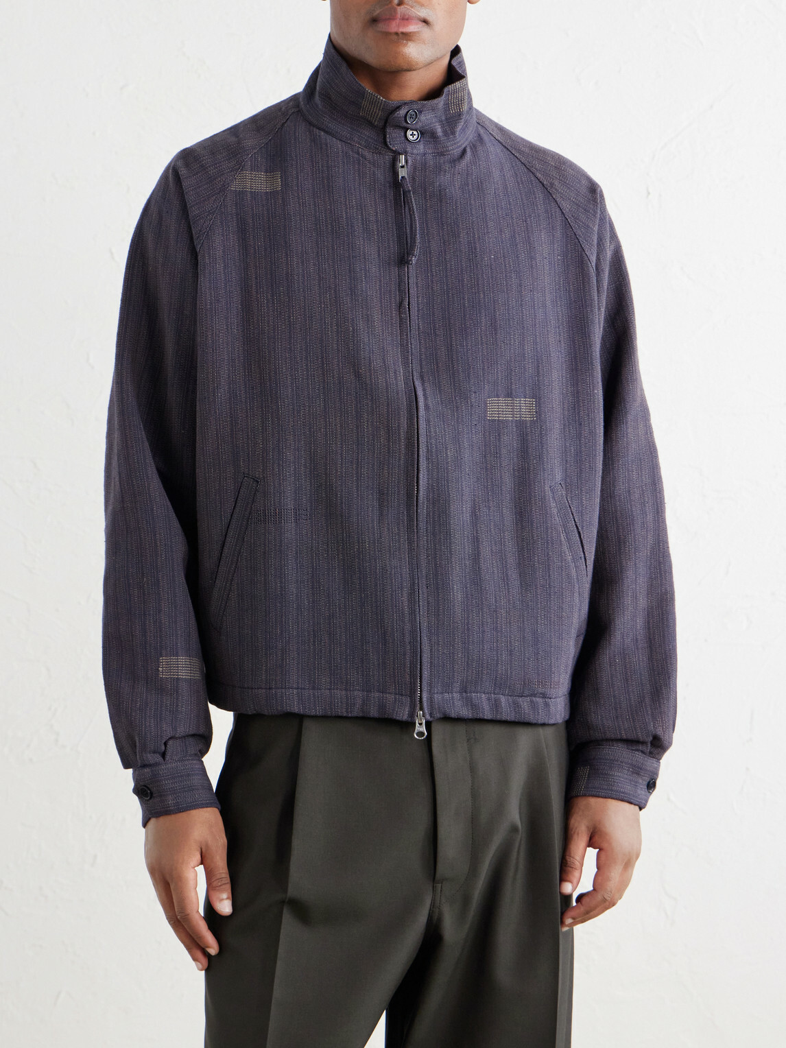 Kardo - Stanley Embroidered Pinstriped Cotton Bomber Jacket - Blue