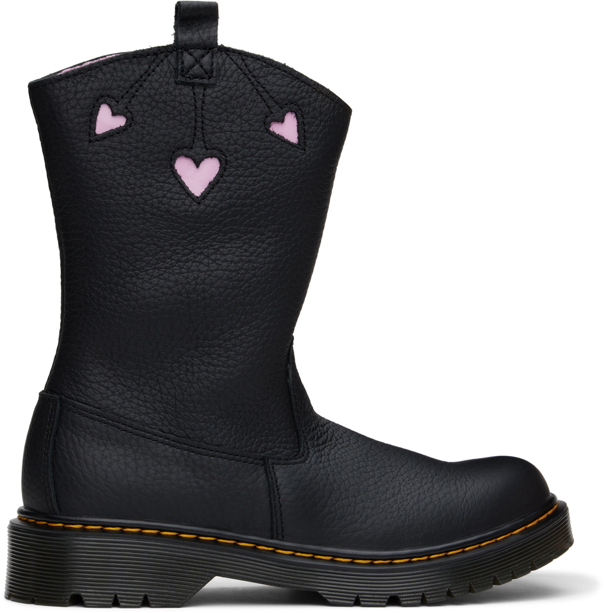Dr. Martens Big Kids Black Heart Nappa Leather Pull-On Boots