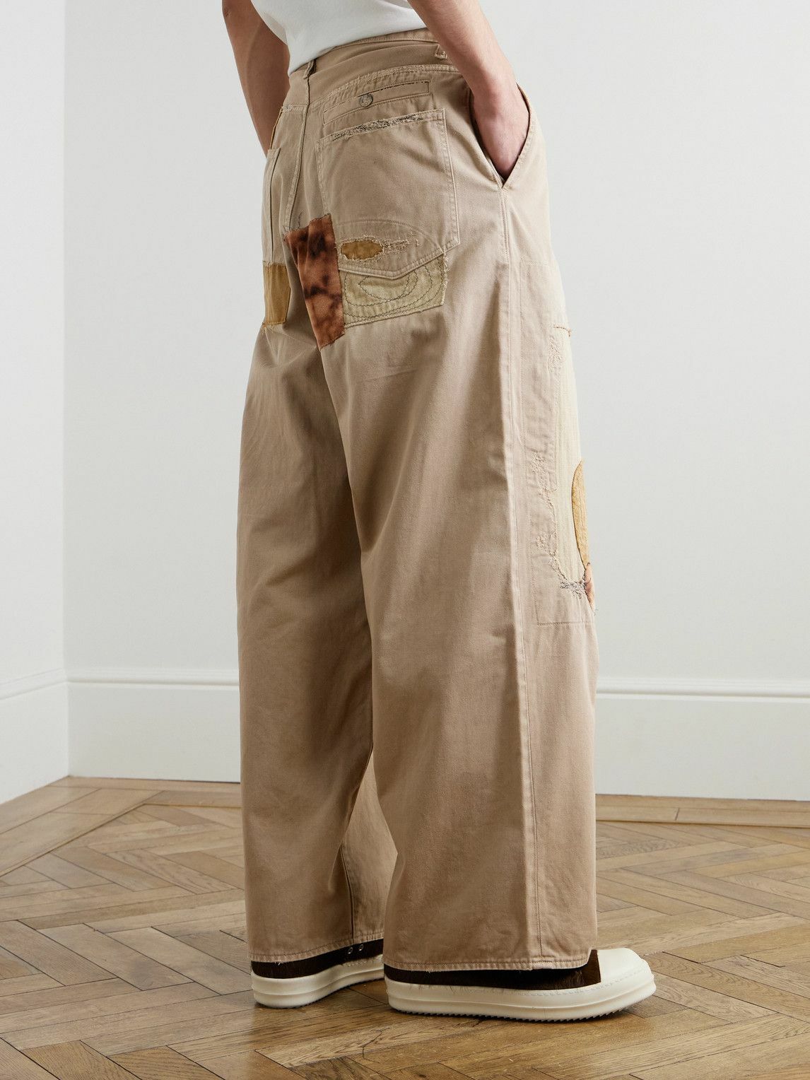 KAPITAL Katsuragi Tapered Appliquéd Distressed Cotton-Twill