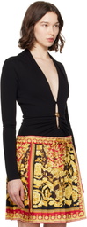 Versace Black Safety Pin Draped Fitted Bodysuit