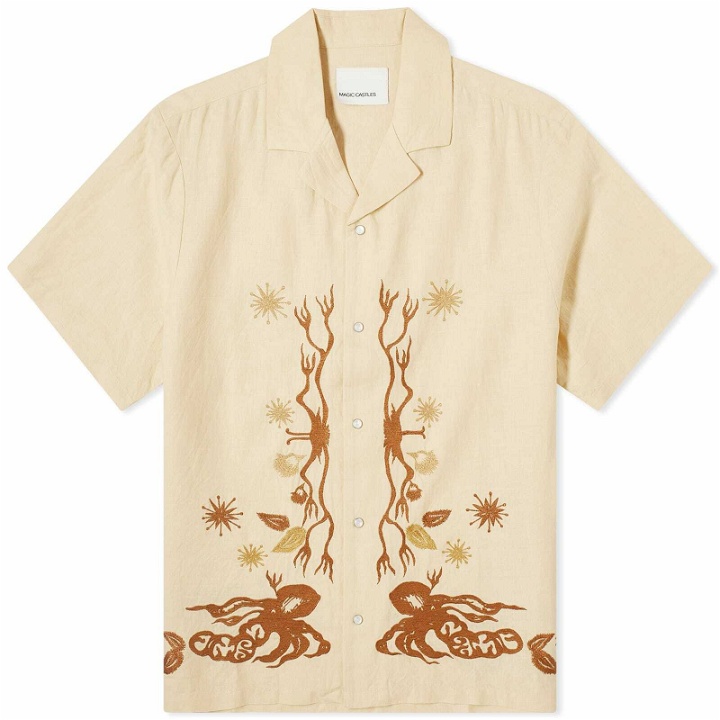 Photo: Magic Castles Men's Wave Embroidered Vacation Shirt in Embroidered Ecru