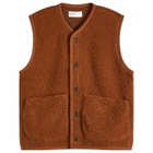 Universal Works Men's Boucle Alvar Fleece Lancaster Gilet in Brown