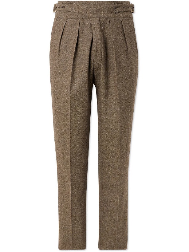 Photo: Rubinacci - Manny Slim-Fit Tapered Pleated Wool-Flannel Trousers - Brown