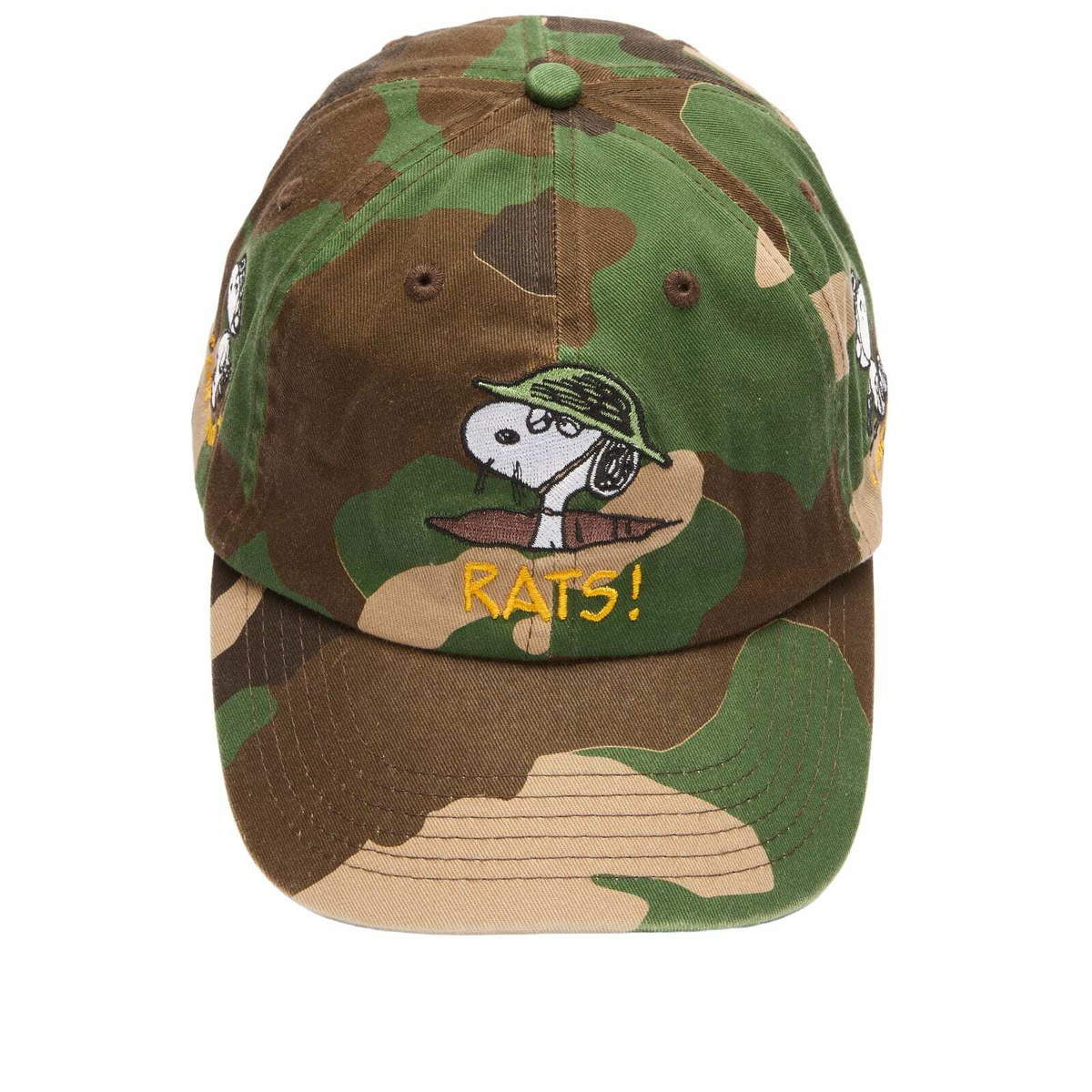 Butter Goods Men's x Peanuts Rats 6 Panel Cap in Washed Camo 