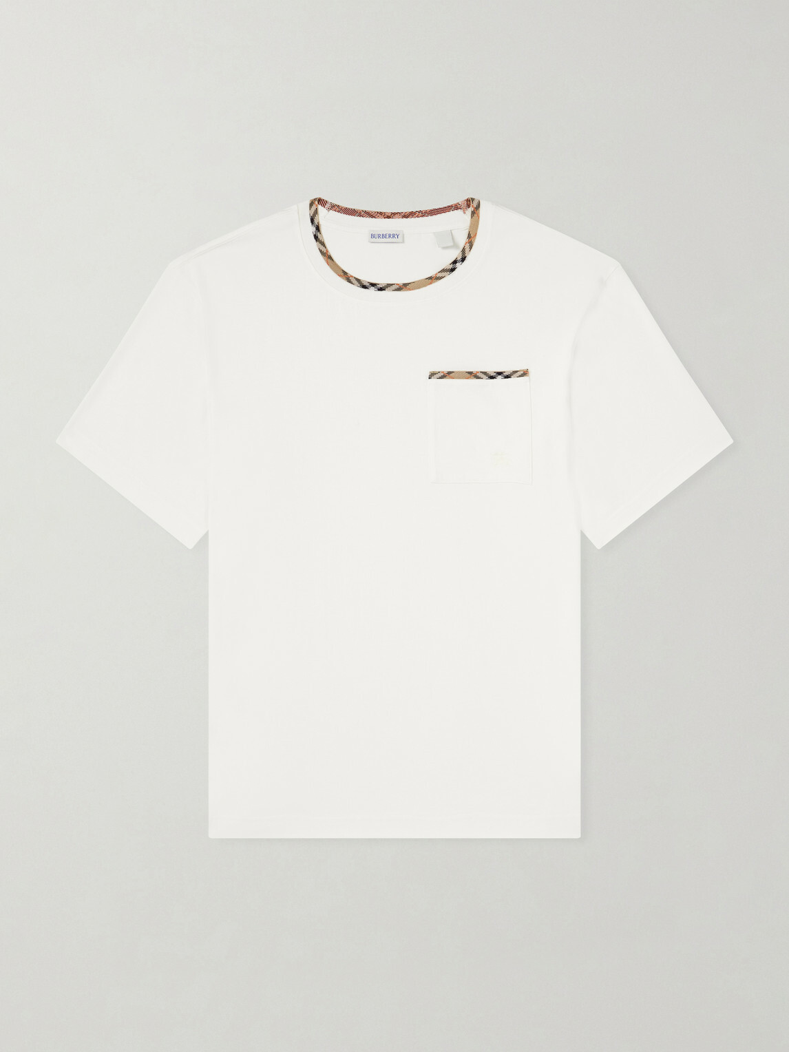 Burberry - Logo-Embroidered Checked Cotton-Jersey T-Shirt - White