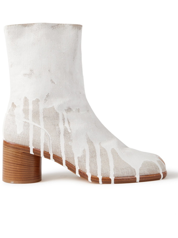 Photo: MAISON MARGIELA - Tabi Painted Linen Boots - White