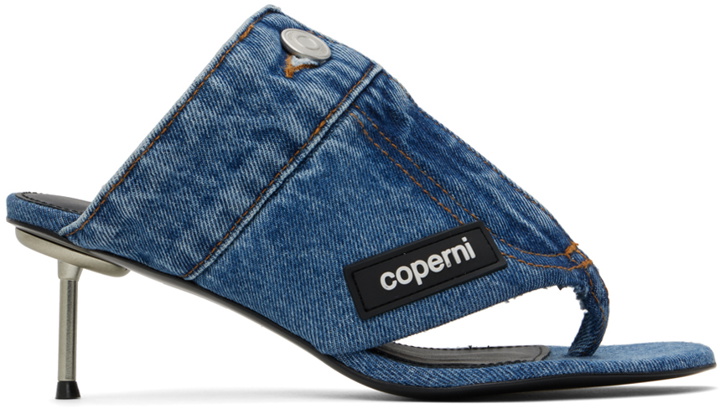 Photo: Coperni Blue Denim Open Thong Heeled Sandals