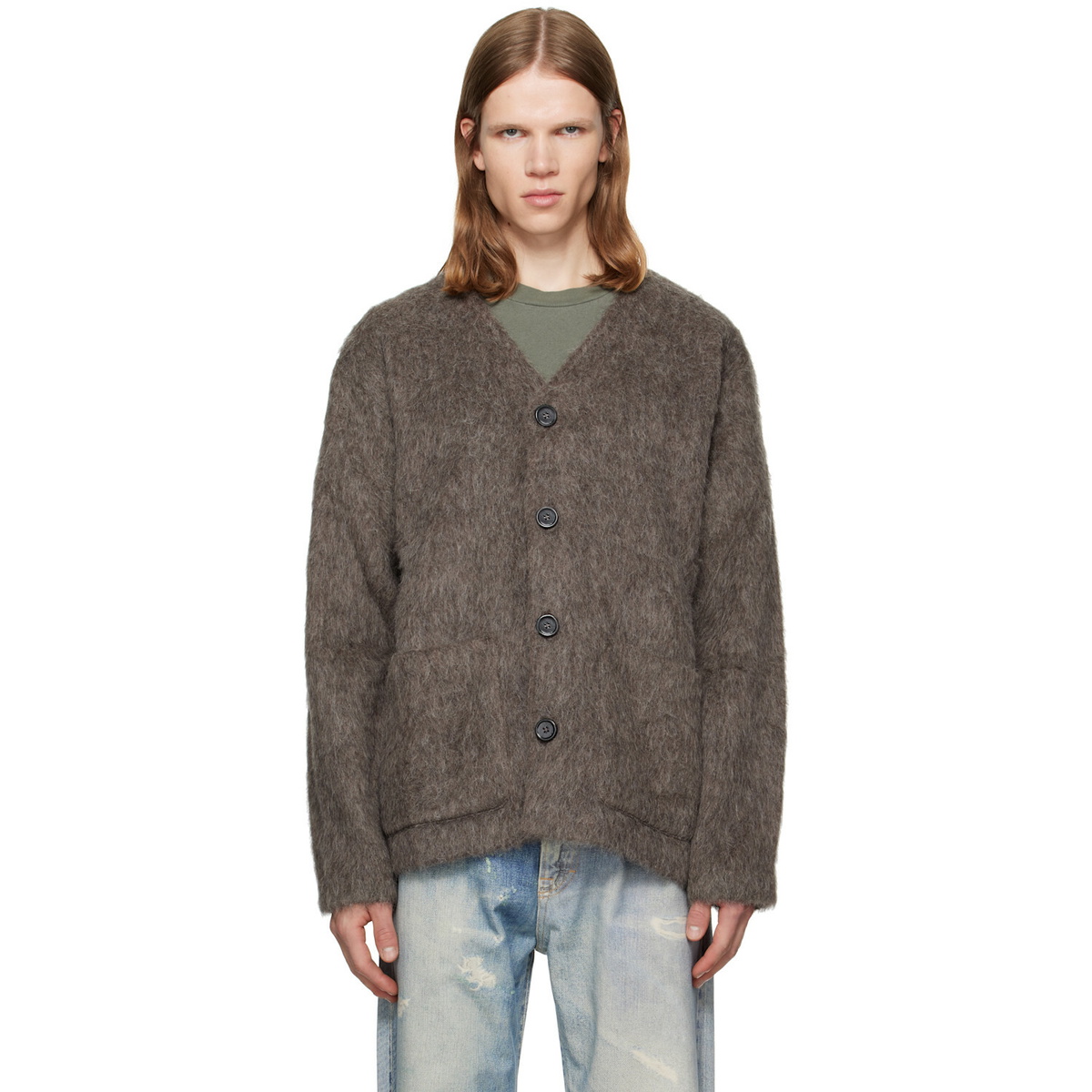 Our Legacy Men's Mohair Cardigan in Dorf Check Hairy Wool Our Legacy