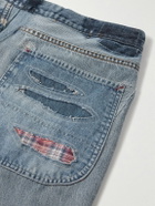 Greg Lauren - Slim-Fit Tapered Flannel Patchwork Jeans - Blue