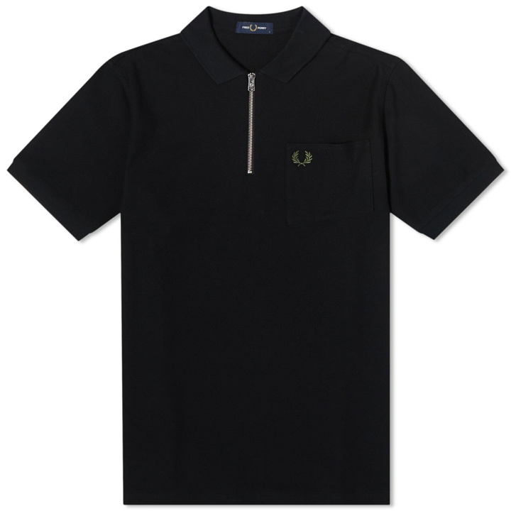 Photo: Fred Perry Men's Textured Zip Neck Polo Shirt in Black
