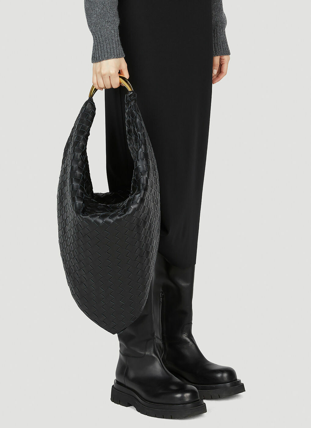 Foulard Intrecciato Tote Bag in Black - Bottega Veneta