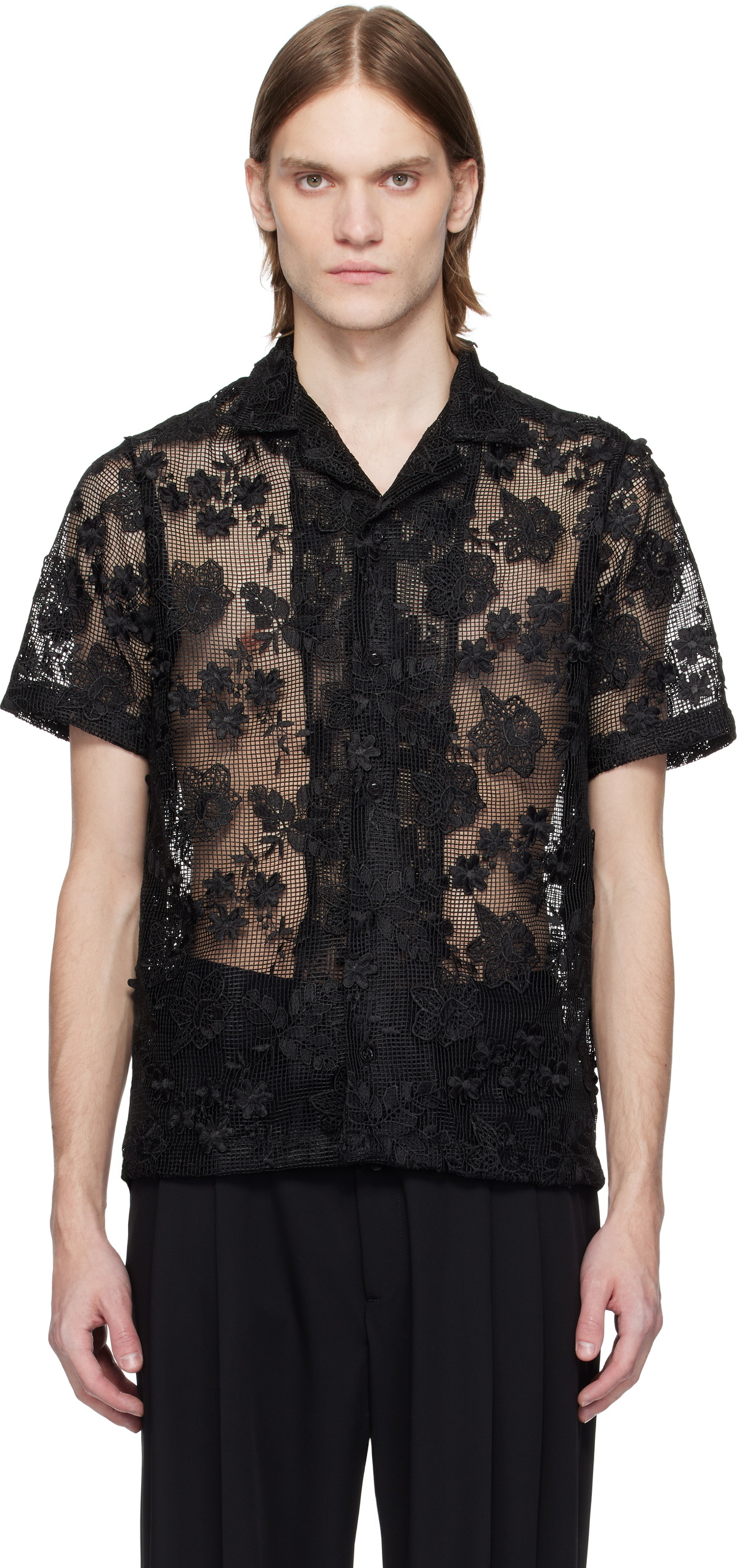 CMMN SWDN Black Ture Embroidered Floral Shirt CMMN SWDN