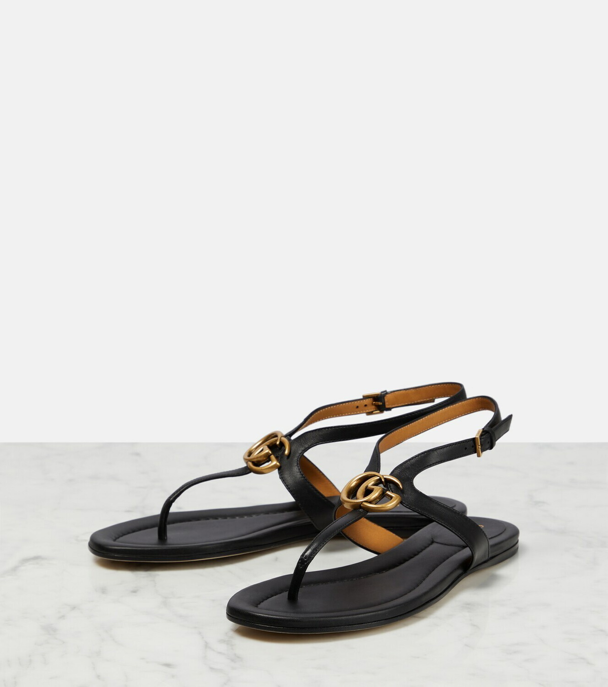 Gucci Black and Tan Sandals with Smooth Straps GUCCI Leather thong sandal with Double G | REVERSIBLE main image 3