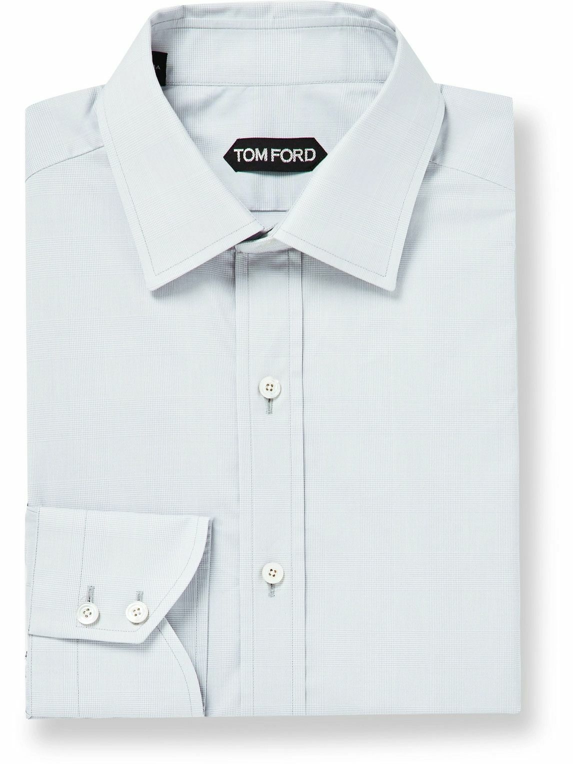 TOM FORD - Cutaway-Collar Prince Of Wales Checked Cotton-Poplin Shirt ...